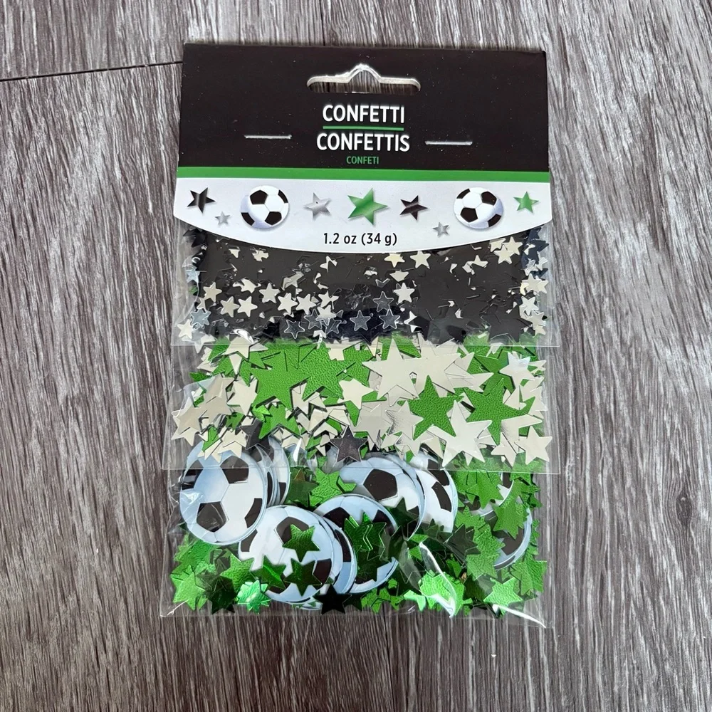 Party City Soccer Celebration Banner and Confetti Set - Green, Black, White